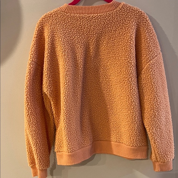 a.n.a Peach Sherpa Crew Neck Sweater with Brown Button Detail - Picture 4 of 5